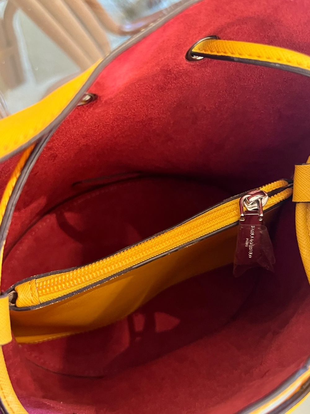 Karl Lagerfeld Yellow Saffiano Shoulder Bucket Bag - Picture 9 of 12